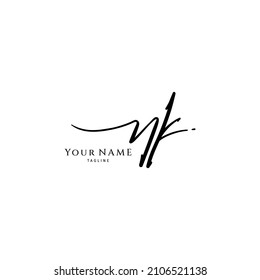 NK initial signature logo. Handwritten monogram vector