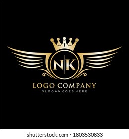 NK Letter Initial with Royal Wing Logo Template.