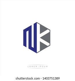 NK Logo Initial Monogram Negative Space Design Template With Blue Navy and Grey color