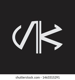 NK Logo letter oval monogram design template with black and white colors