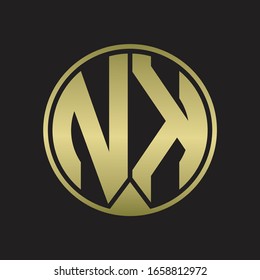 Monograma de logotipo NK con estilo de cinta de pieza en colores dorados