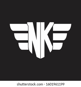 NK Logo monogram with emblem and wings element design template