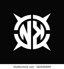 NK Logo monogram with four pieces circle slice design template on Black Background