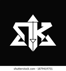 NK Logo monogram isolated with triangle shape design template on black background