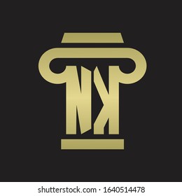 NK Logo monogram with pillar style design template with gold colors