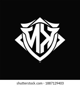 NK Logo monogram with shield and horn shape design template ON black background
