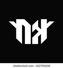 NK Logo monogram with single wings design template on black background