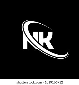 Logo de NK. Diseño K. Letra blanca de NK. Diseño del logotipo de la letra K de NK/N. Letra inicial logotipo de monograma en mayúsculas del círculo vinculado a NK.	
