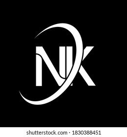 Logo de NK. Diseño K. Letra blanca de NK. Diseño del logotipo de la letra K de NK/N. Letra inicial logotipo de monograma en mayúsculas del círculo vinculado a NK.