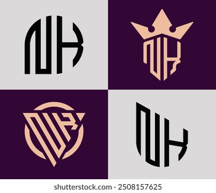 NK modern initial letter logo design vector bundle. It will be suitable for which company or brand name start those initial.
