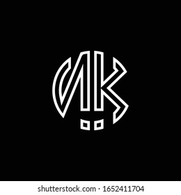 NK monogram logo circle ribbon style outline design template