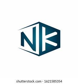 NK monogram logo with hexagon shape and negative space style ribbon design template