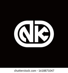 NK monogram logo with an oval style on a black background	