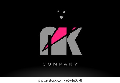 nk n k alphabet letter logo pink grey black creative company vector icon design template