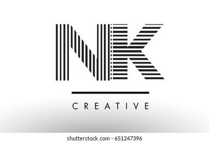 NK N K Black and White Letter Logo Design with Vertical and Horizontal Lines.