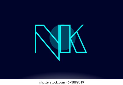 nk n k blue line circle letter logo alphabet creative company vector icon design template