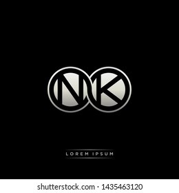NK N K initial letter linked circle capital monogram logo modern template silver color edition