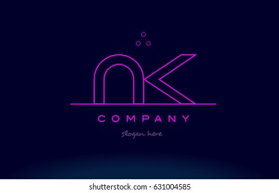 nk n k letter alphabet text pink purple dots contour line creative company logo vector icon design template