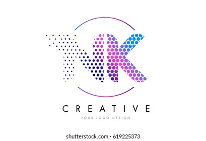 NK N K Pink Magenta Dotted Bubble Letter Logo Design. Dots Lettering Vector Illustration