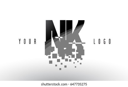 NK N K Pixel Letter Logo with Digital Shattered Black Squares. Creative Letters Vector Illustration.