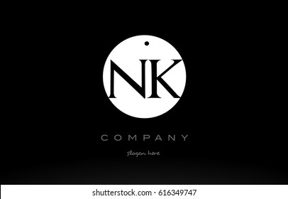 NK N K simple black white circle background alphabet company logo design vector icon template