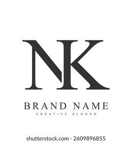 NK trendy logotype template. Initial letter n and k classic font style. Creative logo for company name or identity. Vector illustration.