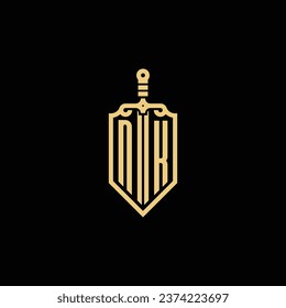 NK vintage shield and sword initial logo in high quality professional design that will print well across any print media