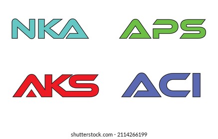 NKA, APS, AKS, ACI Monogramm, modernes Logo-Icon-Design-Vorlage Farbsymbole,Alphabete aus Schriftarten mit weißem Hintergrund
