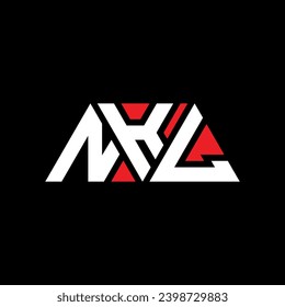 NKL triangle letter logo design with triangle shape. NKL triangle logo design monogram. NKL triangle vector logo template with red color. NKL triangular logo Simple, Elegant, and Luxurious design.