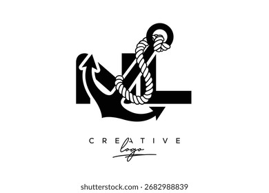 NL Creative Monogram Latte Logo mit Anker und Seildesign