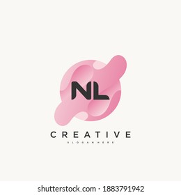 NL Initial Letter logo icon design template elements with wave colorful art.