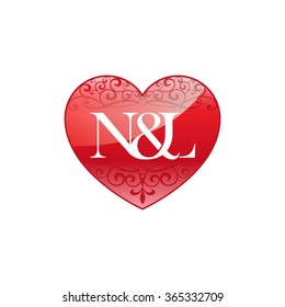 N&L initial letter logo with ornament heart shape