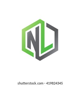 NL initial letters looping linked hexagon logo black gray green