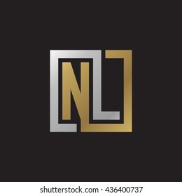 NL initial letters looping linked square elegant logo golden silver black background