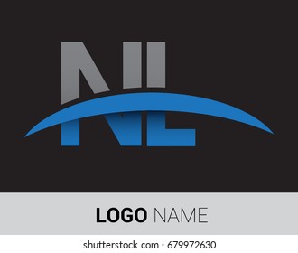 NL initial logo company name colored grey and blue swoosh design.