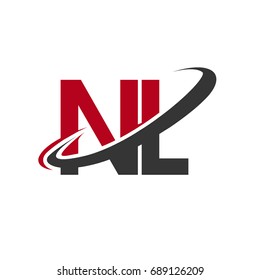 NL initial logo company name colored red and black swoosh design, isolated on white background. vector logo for business and company identity