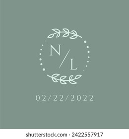 NL initial modern monogram wedding with creative circle line