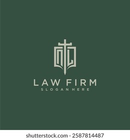 NL initial monogram for law firm with sword and shield logo image