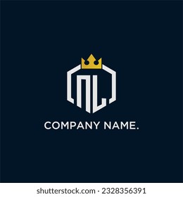 Diseño inicial del logotipo del monograma de NL para imagen elegante de la corona de estilo hexágono