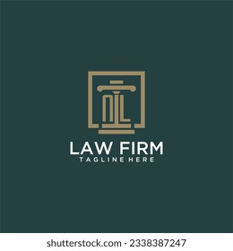 Logotipo de monograma inicial de NL para la firma de abogados con diseño de hitos en cuadrado creativo