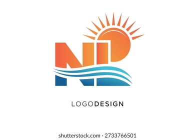 NL Letter Logo Monogram Sun Wave Diseño de marca moderno