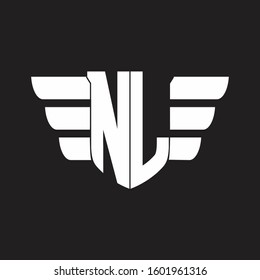 NL Logo monogram with emblem and wings element design template