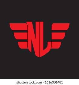 NL Logo monogram with emblem and wings element design template on red colors