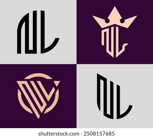PAQUETE de Vector de diseño de logotipo de letra inicial moderna NL. Será adecuado para qué empresa o marca comience esas iniciales.