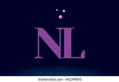 nl n l alphabet letter logo pink line stripes magenta purple blue font creative text dots company vector icon design template