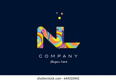 nl n l alphabet letter logo colors colorful rainbow acrylic font creative text dots company vector icon design template