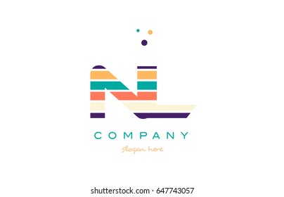 nl n l alphabet letter logo colors colorful line stripe font creative text dots company vector icon design template