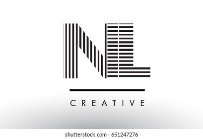 NL N L Black and White Letter Logo Design with Vertical and Horizontal Lines.