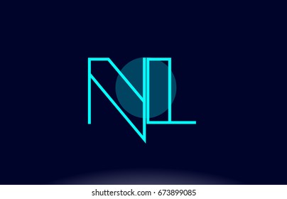 nl n l blue line circle letter logo alphabet creative company vector icon design template