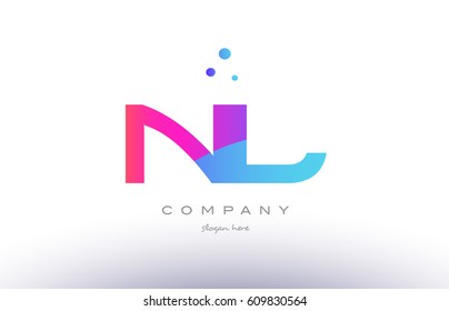 nl n l  creative pink purple blue modern dots creative alphabet gradient company letter logo design vector icon template